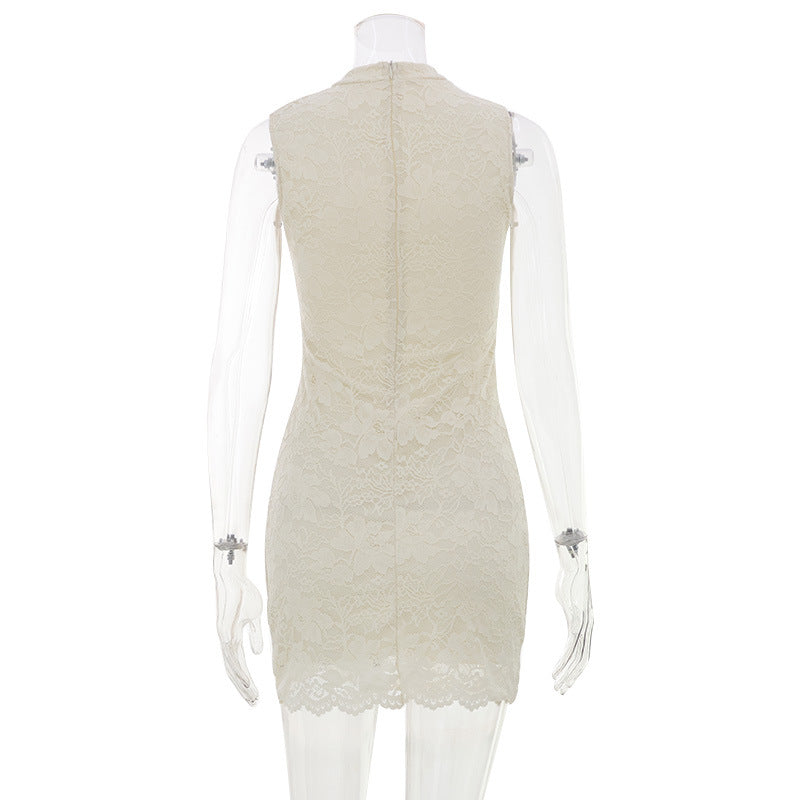 Women's Apricot Lace Sleeveless Midi Dress
