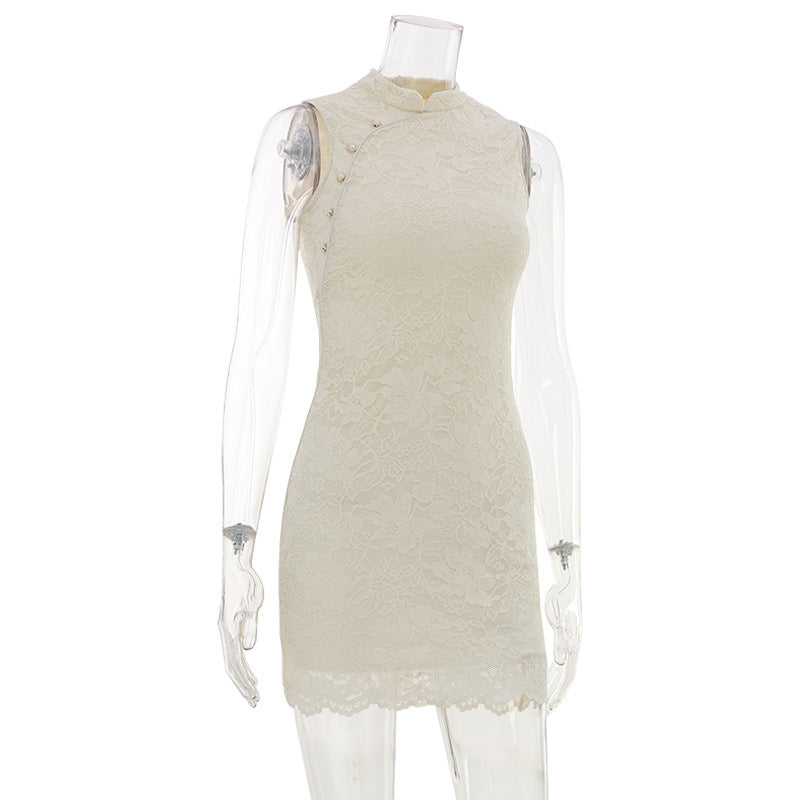 Women's Apricot Lace Sleeveless Midi Dress