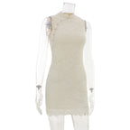 Women's Apricot Lace Sleeveless Midi Dress
