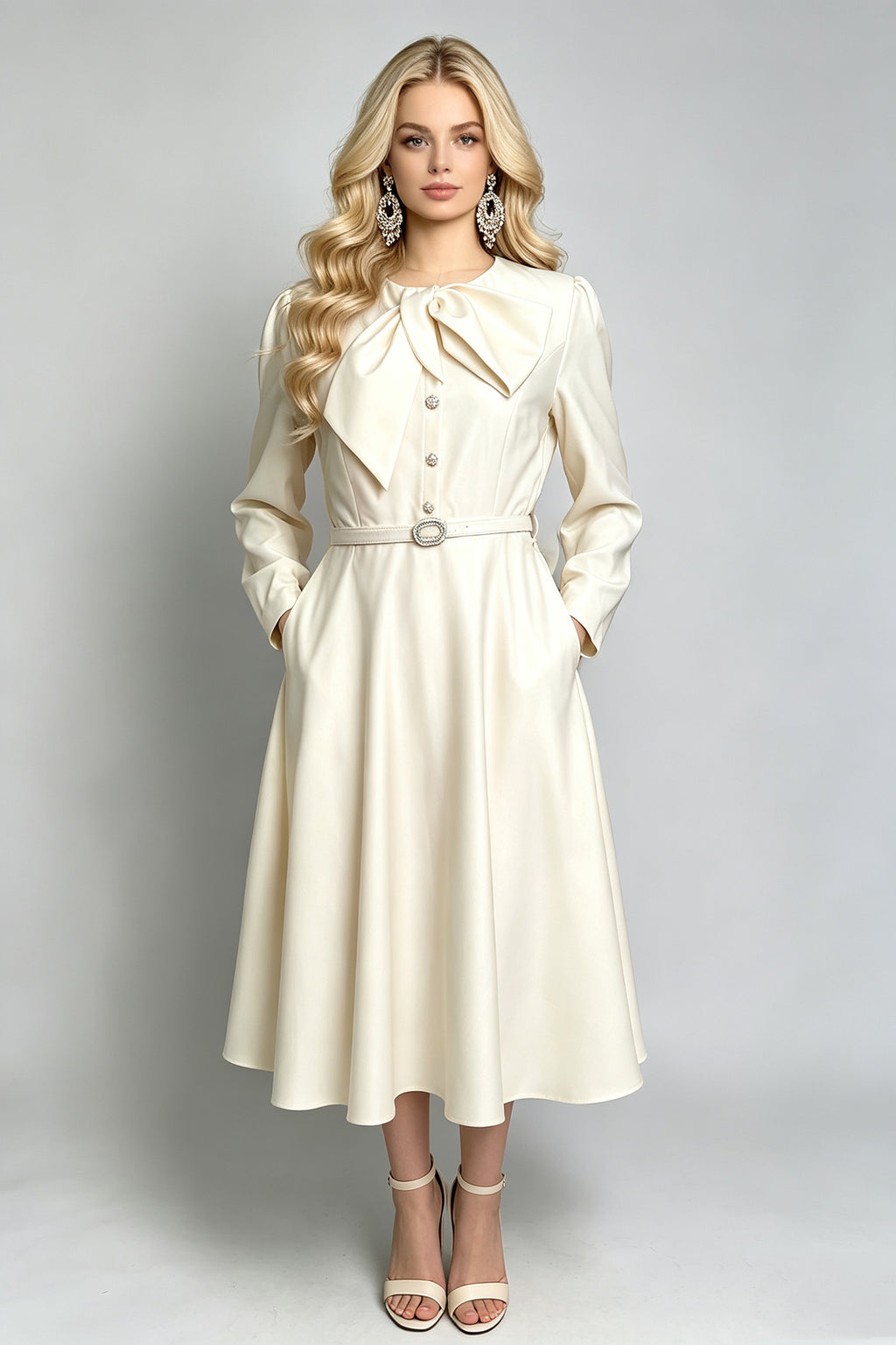 Women's Solid Long-Sleeve A-Line Dress