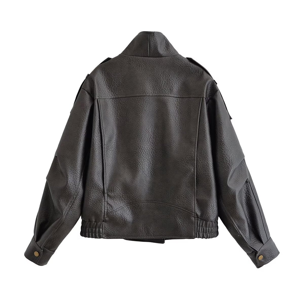 Women's Faux Leather Bomber Jacket