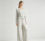 Women's V-Neck Knit Top and Wide-Leg Pants Set