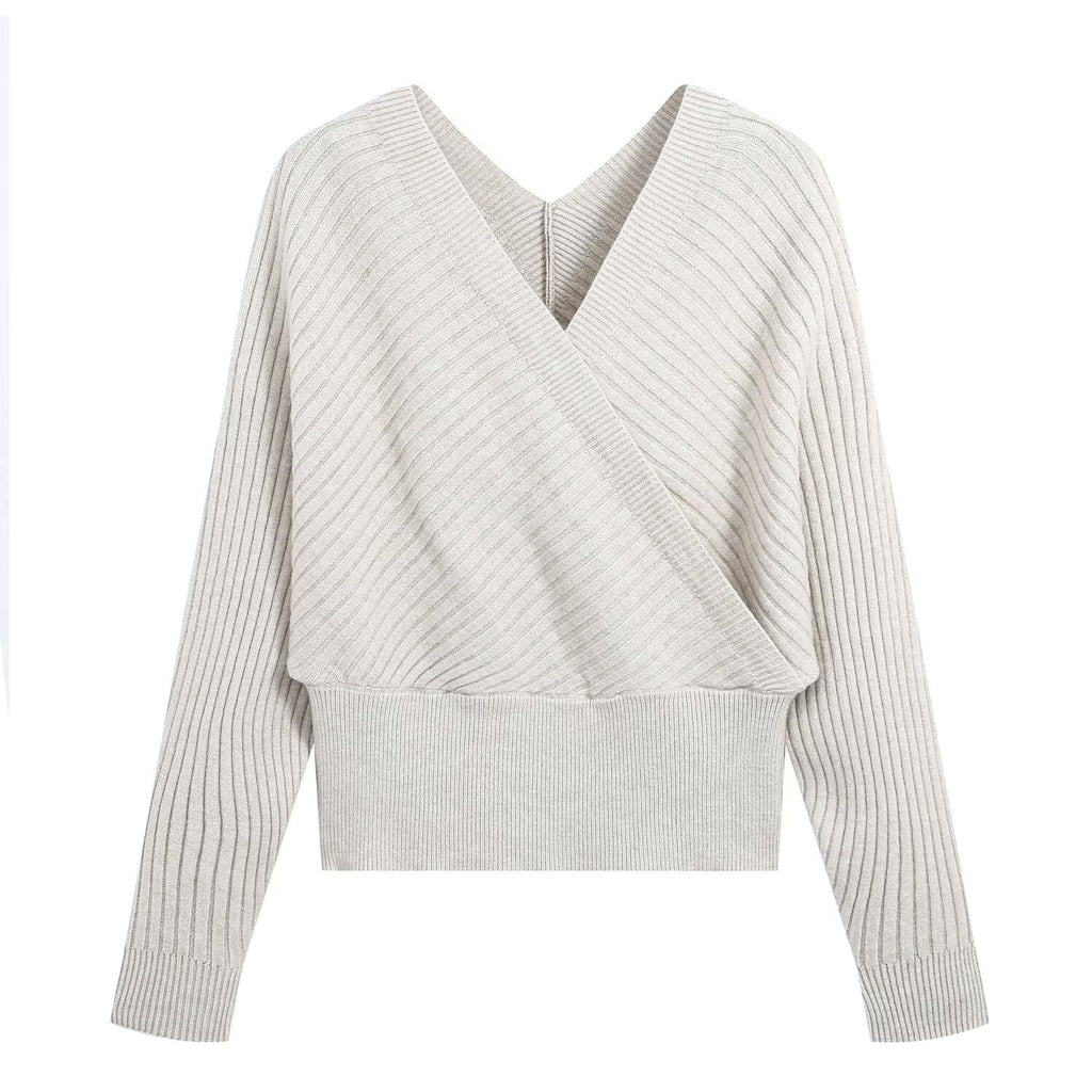 Women's V-Neck Knit Top and Wide-Leg Pants Set
