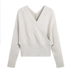 Women's V-Neck Knit Top and Wide-Leg Pants Set