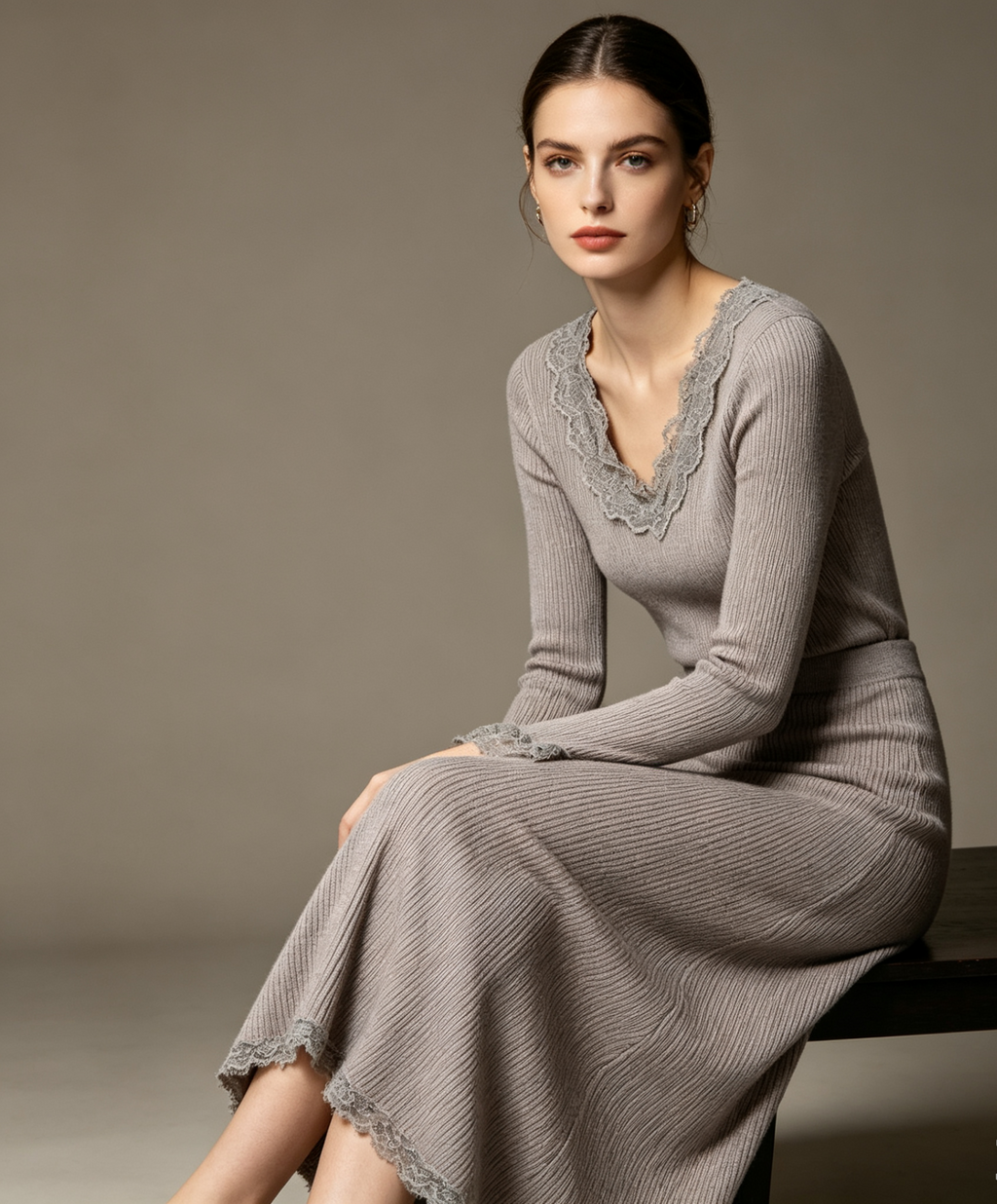 Women's Lace-Trim V-Neck Knit Set