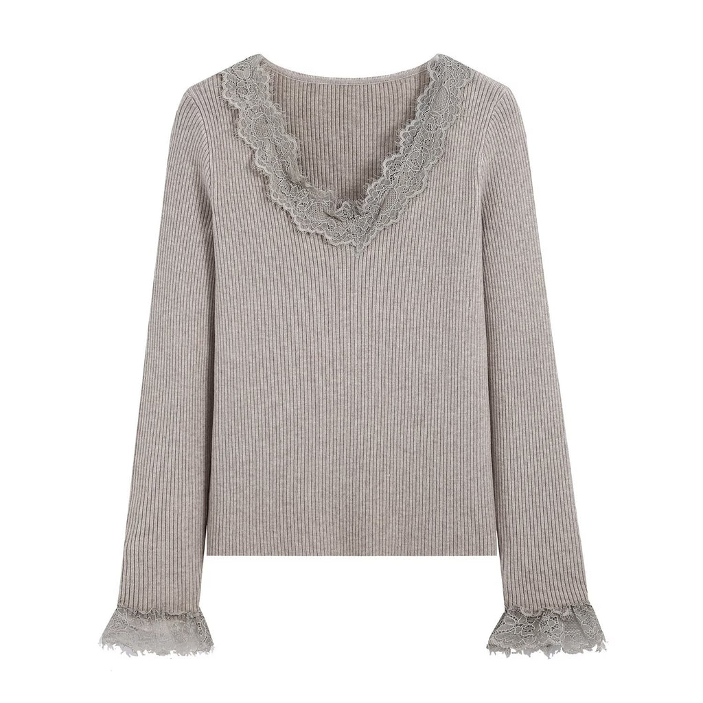 Women's Lace-Trim V-Neck Knit Set