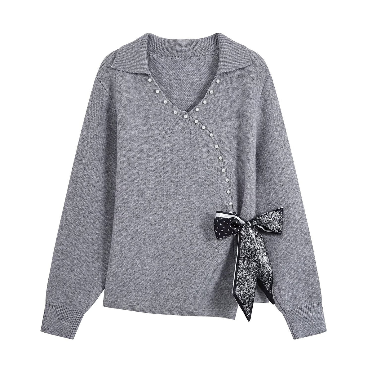 Women's Beaded Bow Sweater and Pleated Skirt Set