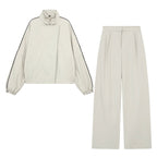 Women's Stand-Collar Zip Jacket & Straight-Leg Pants Set