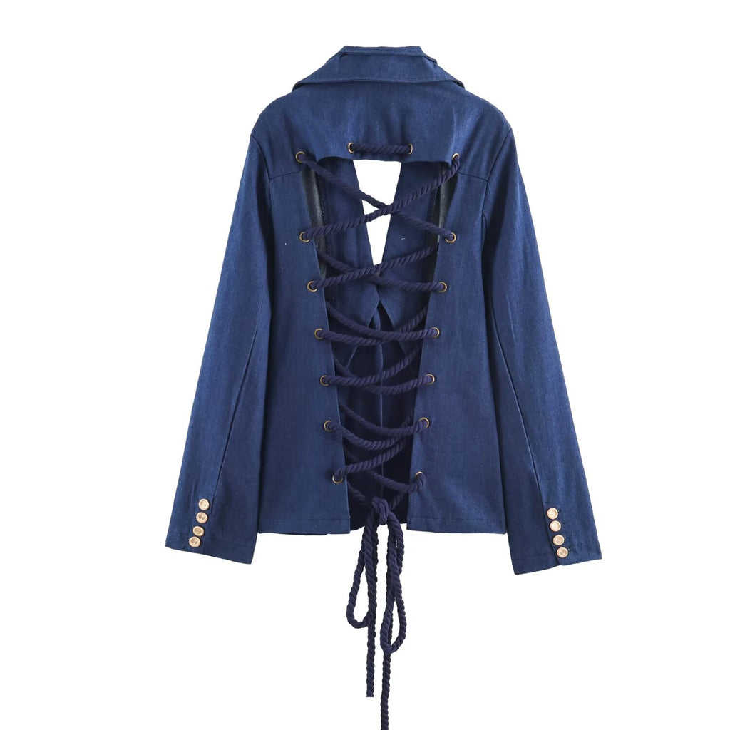 Women's Washed Denim Tie-Front Top