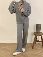Women's Zipper Cardigan And Wide-Leg Pants Set