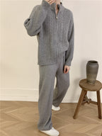 Women's Zipper Cardigan And Wide-Leg Pants Set