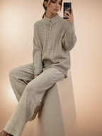 Women's Zipper Cardigan And Wide-Leg Pants Set