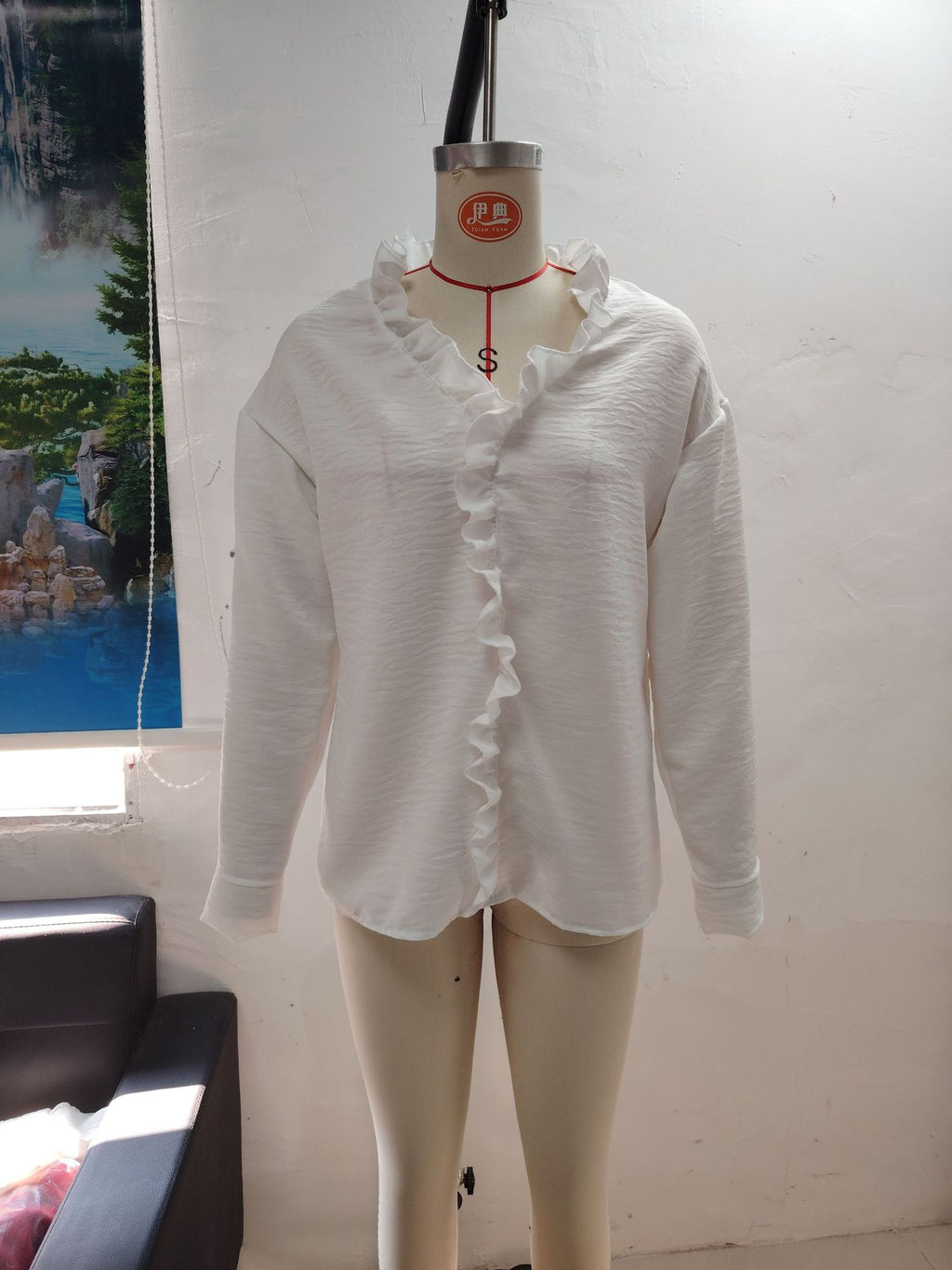 Women's Ruffle-Detail V-Neck Long-Sleeve Blouse