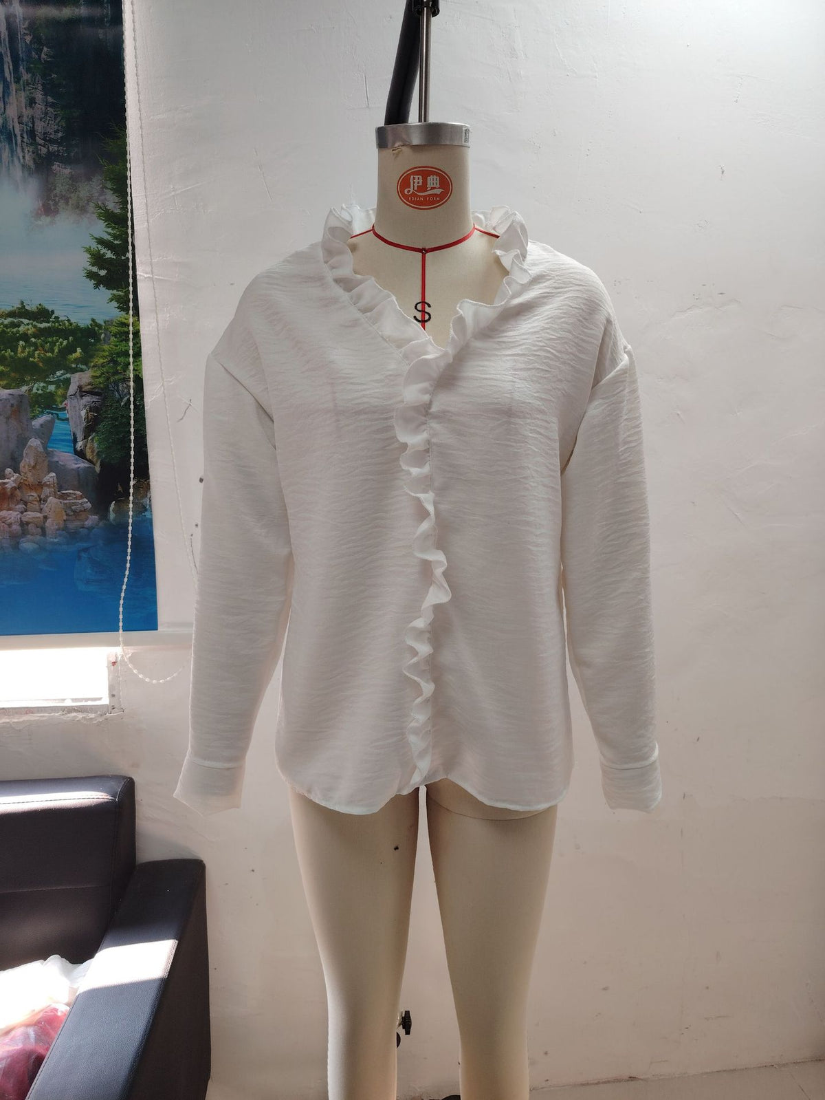 Women's Ruffle-Detail V-Neck Long-Sleeve Blouse