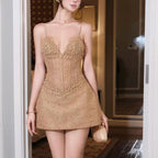 Summer Embellished Beads Strapless Short Waist Controlled