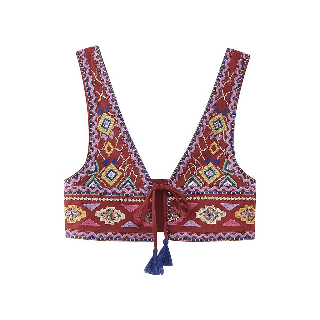 Women's Embroidered Lace-Up Vest
