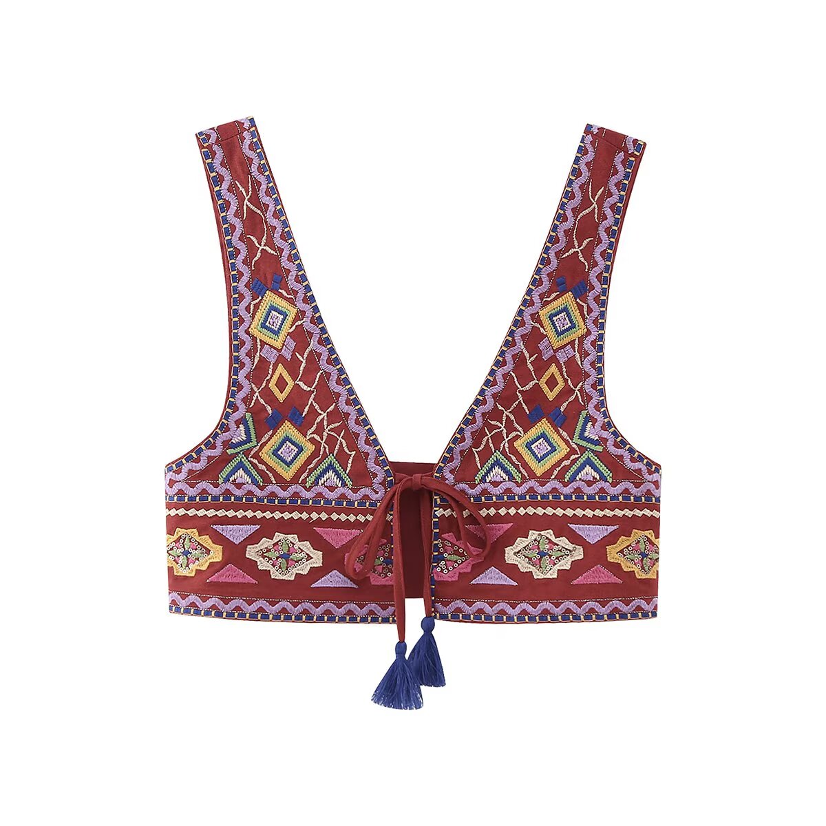 Women's Embroidered Lace-Up Vest