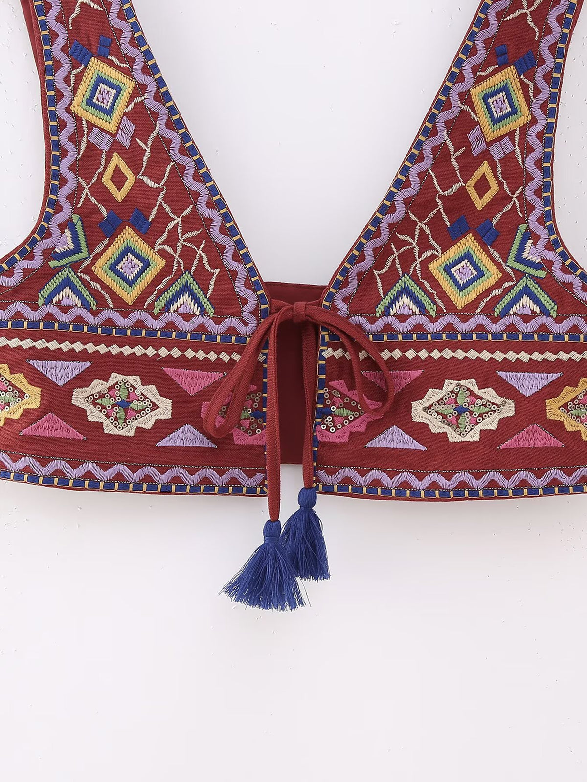 Women's Embroidered Lace-Up Vest