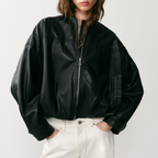 Women's Faux-Leather Bomber Jacket