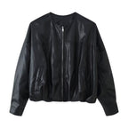 Women's Faux-Leather Bomber Jacket