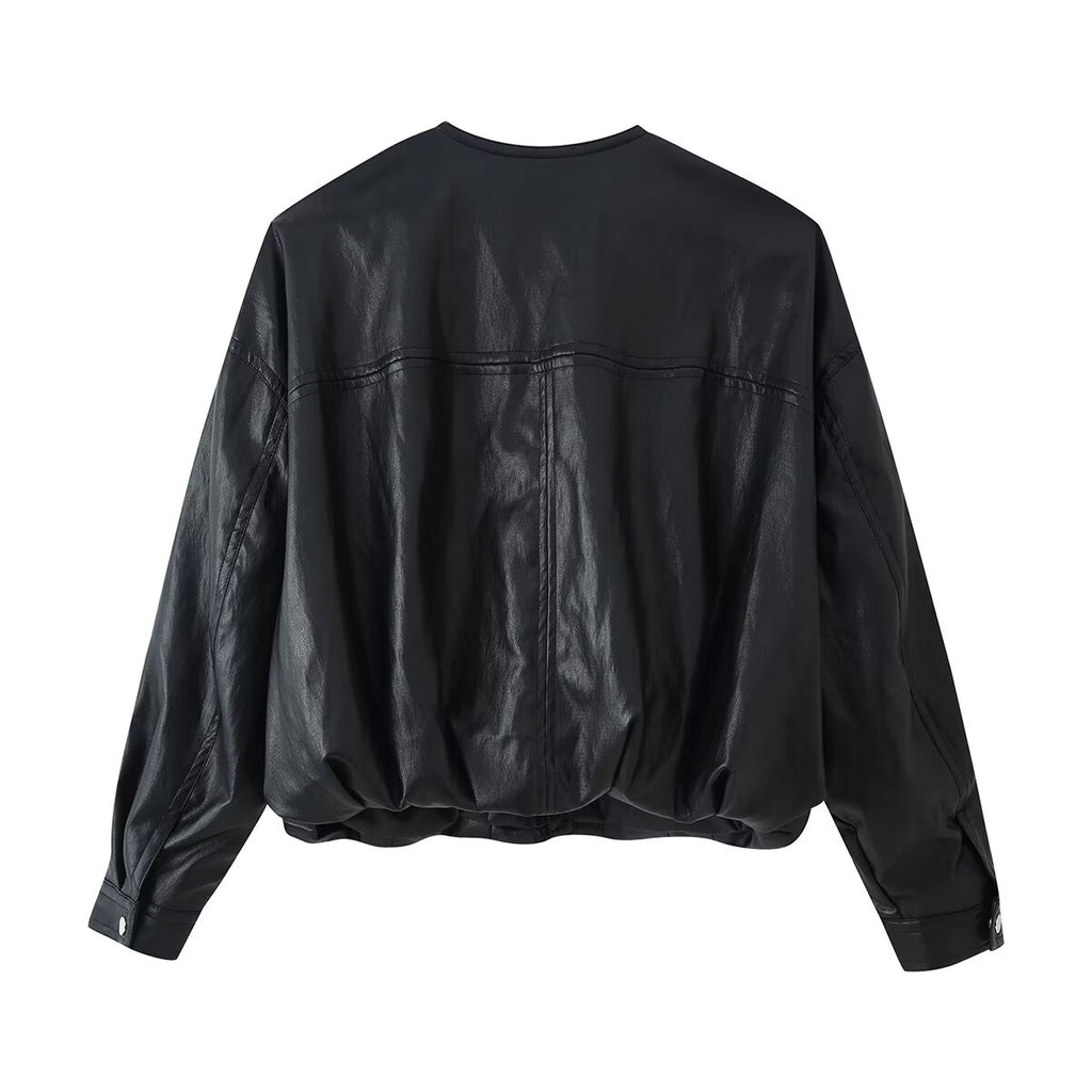Women's Faux-Leather Bomber Jacket