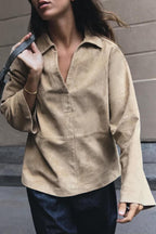 Women's Suede Polo Sweater