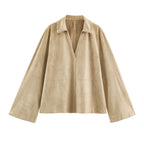 Women's Suede Polo Sweater