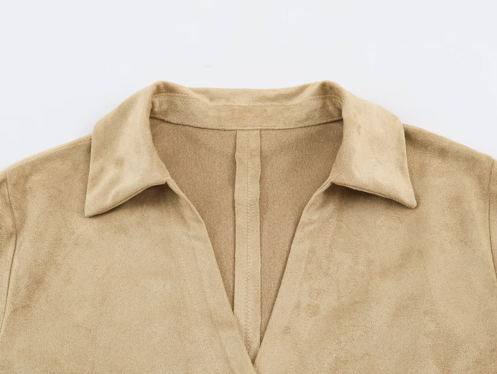 Women's Suede Polo Sweater