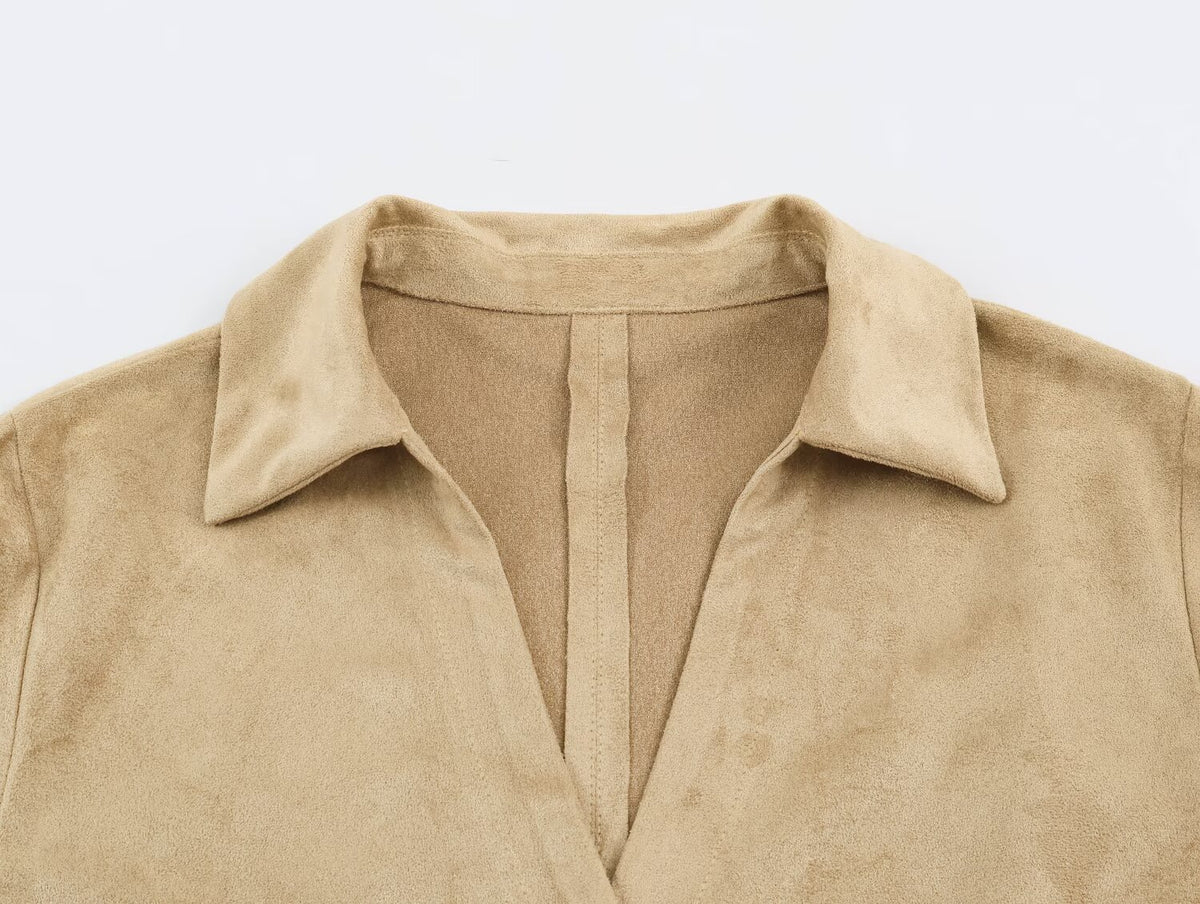 Women's Suede Polo Sweater