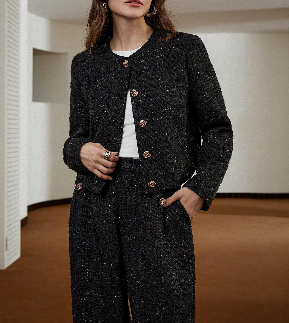Women's Elegant Gold Pants Suit