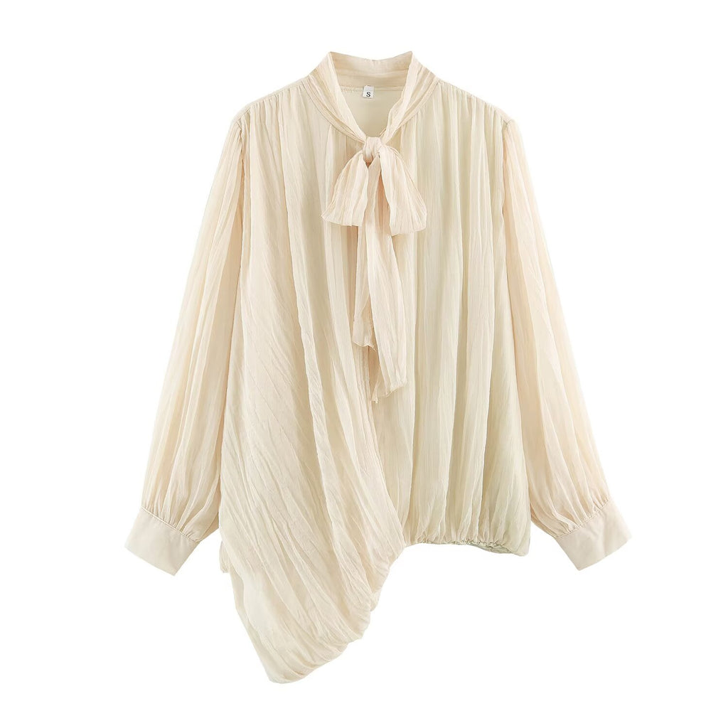 Women's Pleated Long-Sleeve Shirt Top
