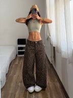 Women's Leopard Wide Leg Jeans
