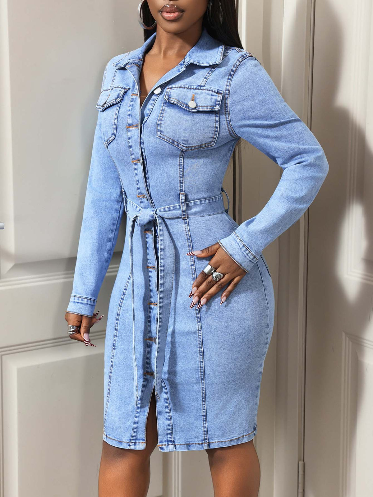 Women's Long-Sleeve Denim Dress