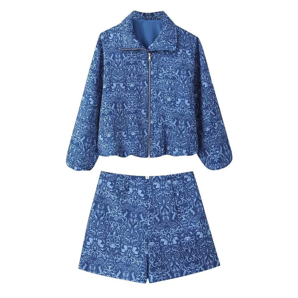 Women's Printed Jacket & Shorts Set