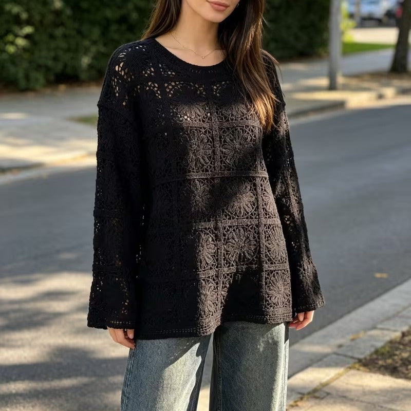 Women's Hook Embroidered Openwork Autumn Long Sleeved Knitted Sun