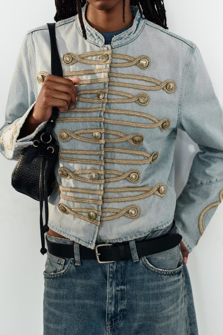 Women's Early Autumn Napoleon Stand Up Collar Denim Jacket With