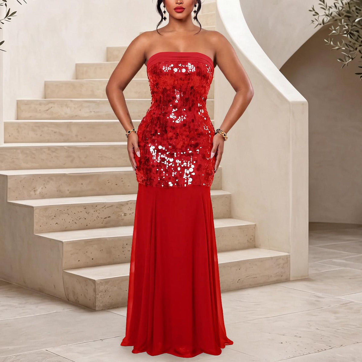 Women's Sequined Tube Top Dress Slim Elegant Dress