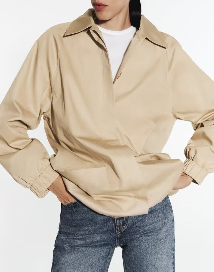 Women's Autumn Wear Collared Long Sleeve Solid Color Long Bomber