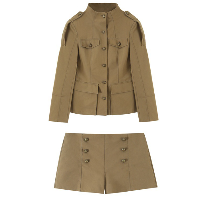 Women's Stand Collar Jacket & Mini Shorts Set