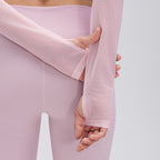 Women's Faux Two Piece Mesh Yoga Long Sleeve With Chest Pad Short Cropped Outfit Fitness Pilates Quick-Drying Exercise T Shirt