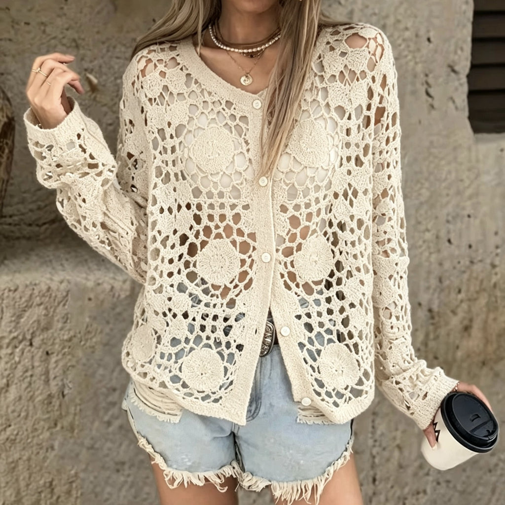 Women's Openwork Embroidered Knit Cardigan