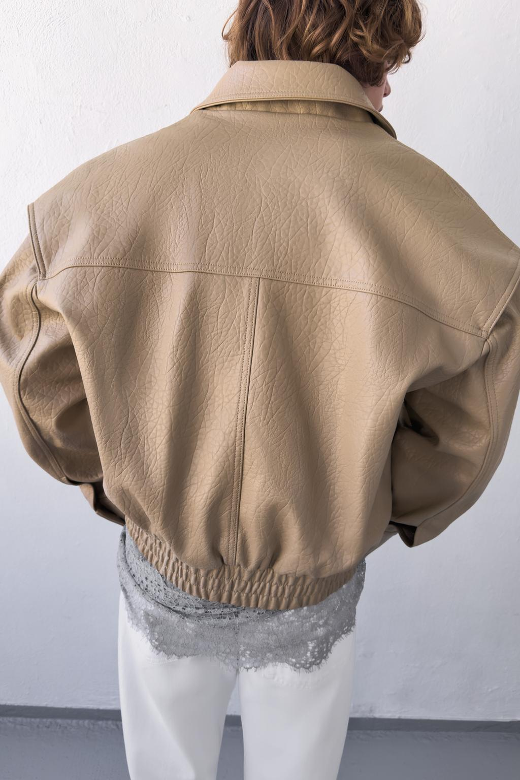 Women's Women Clothing Autumn Khaki Large Collared Double Breasted Cropped Leather Coat