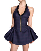 Women's Women Plaid Laminated Decoration Short Dress Women