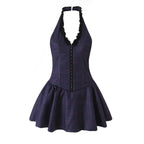 Women's Women Plaid Laminated Decoration Short Dress Women