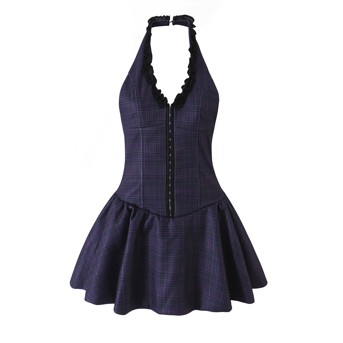 Women's Women Plaid Laminated Decoration Short Dress Women