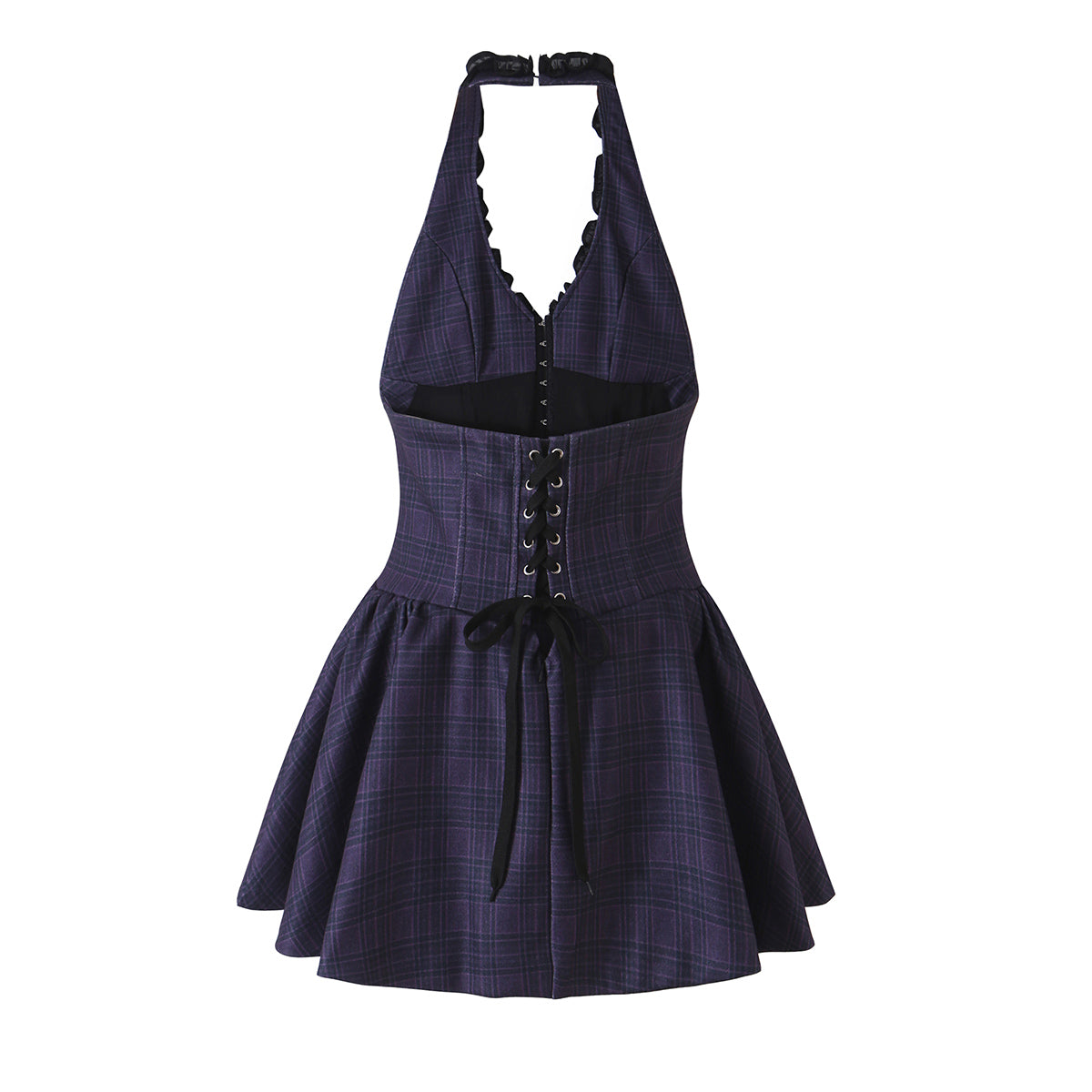 Women's Women Plaid Laminated Decoration Short Dress Women