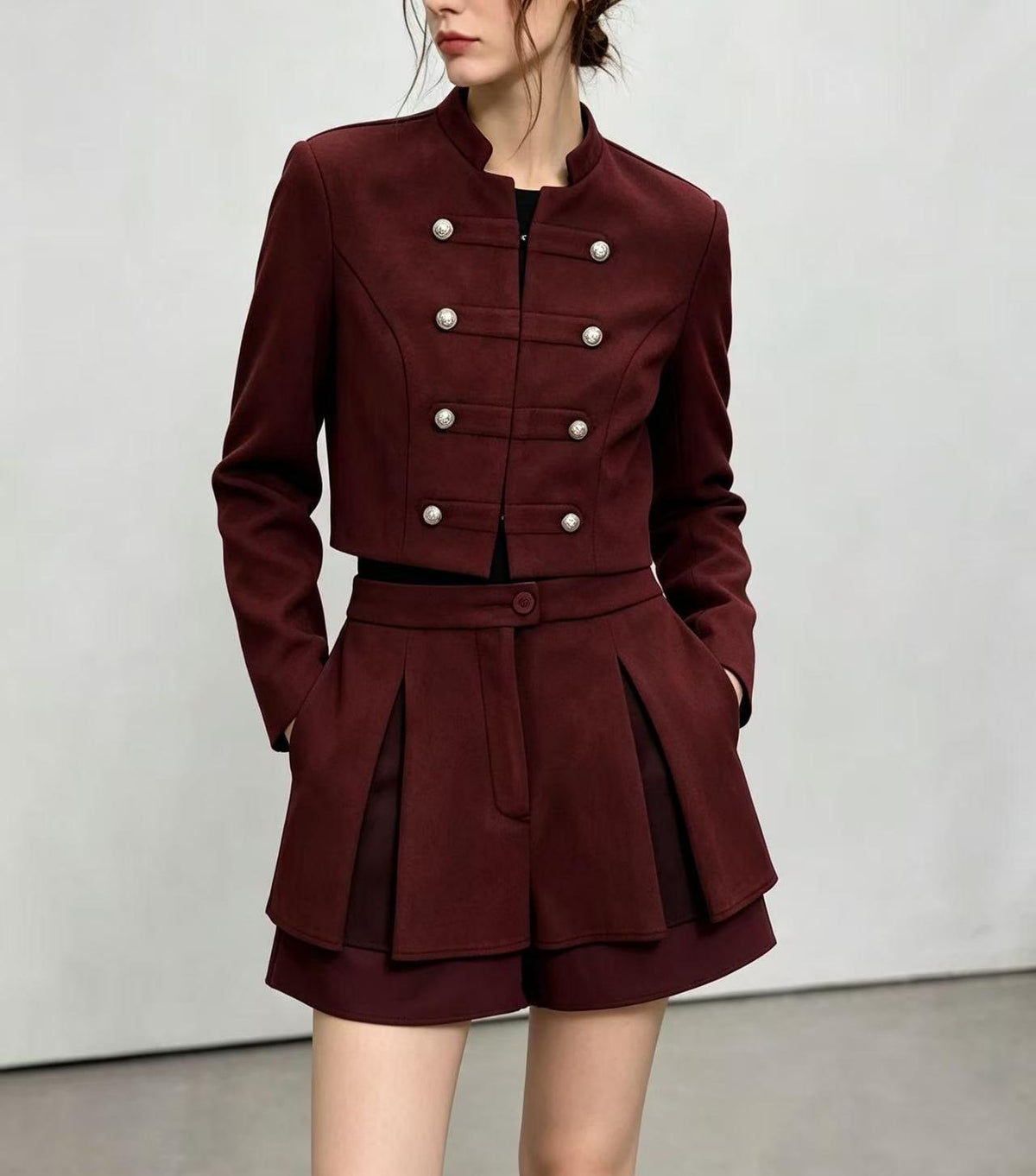 Women's Double Breasted Suede Culotte Suit