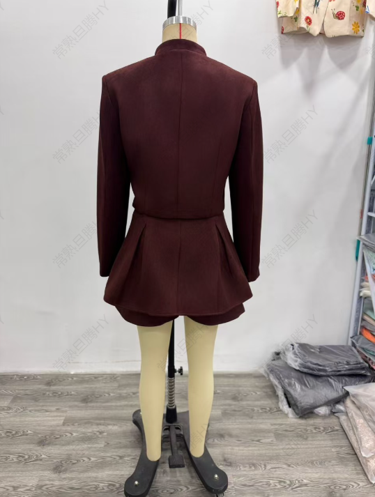 Women's Double Breasted Suede Culotte Suit