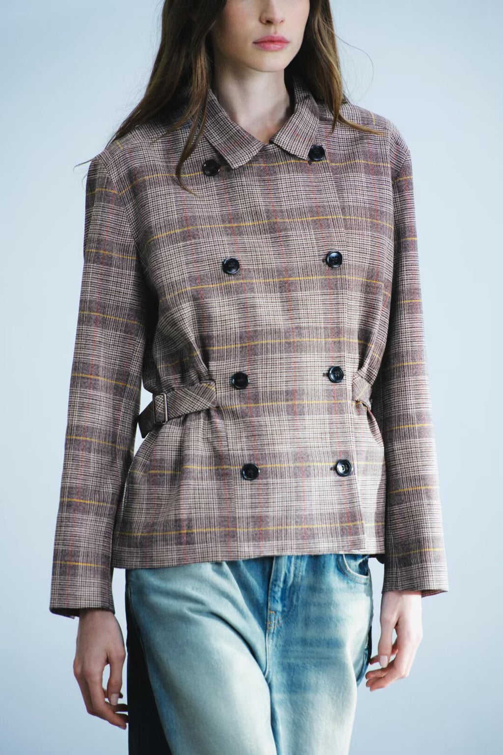 Women's Plaid Double Breasted Blazer