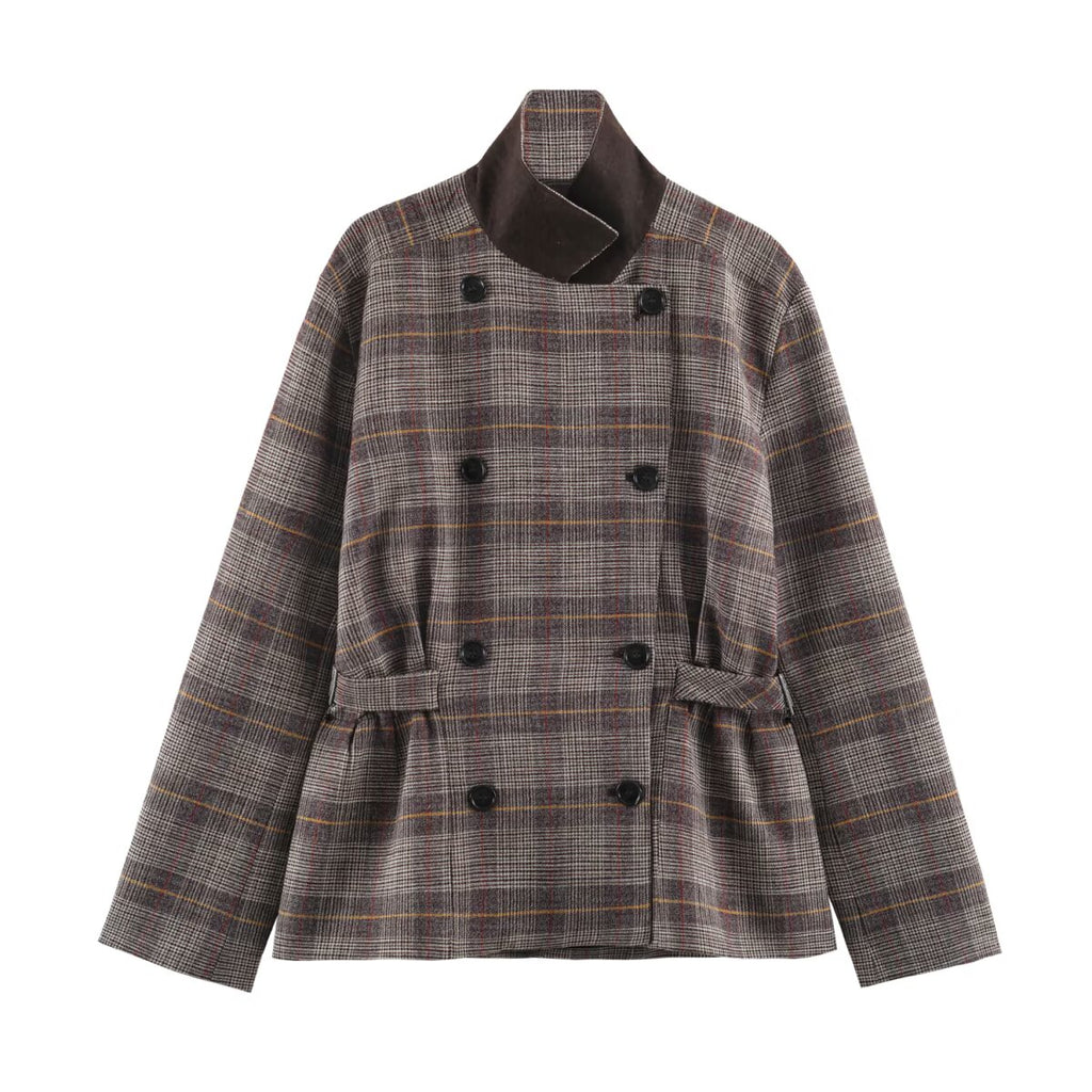 Women's Plaid Double Breasted Blazer